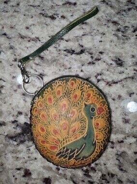 Handmade Peacock Leather Coin Purse Keychain
